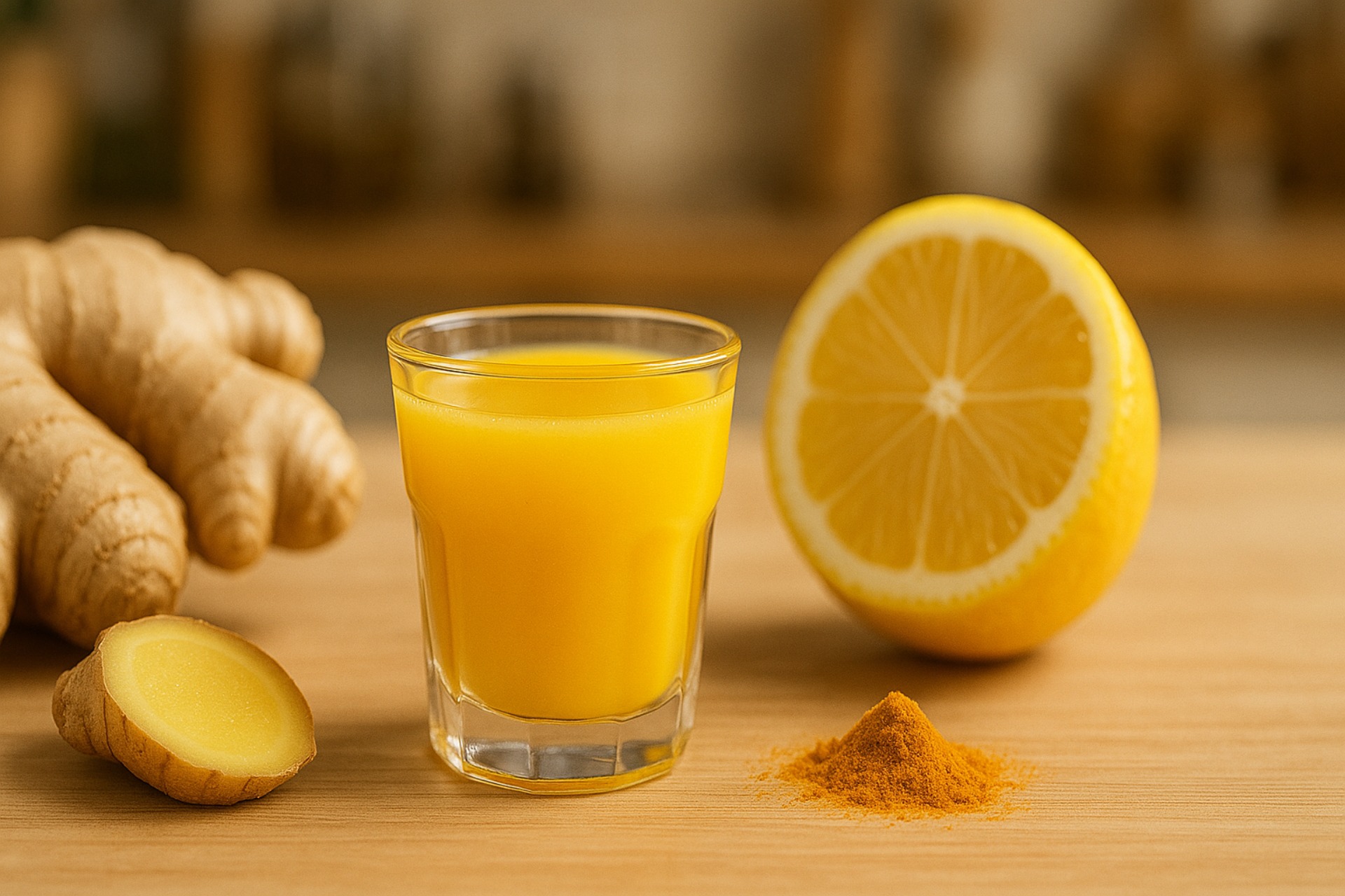 Ingwer-Shot mit Honig, Kurkuma und Schwarzkümmelöl